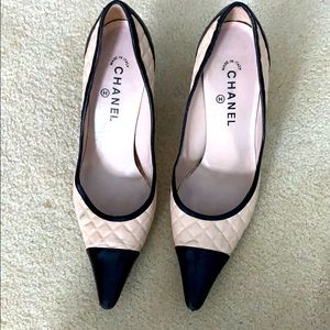 Authentic Chanel Pumps - Pink Quilted with Black